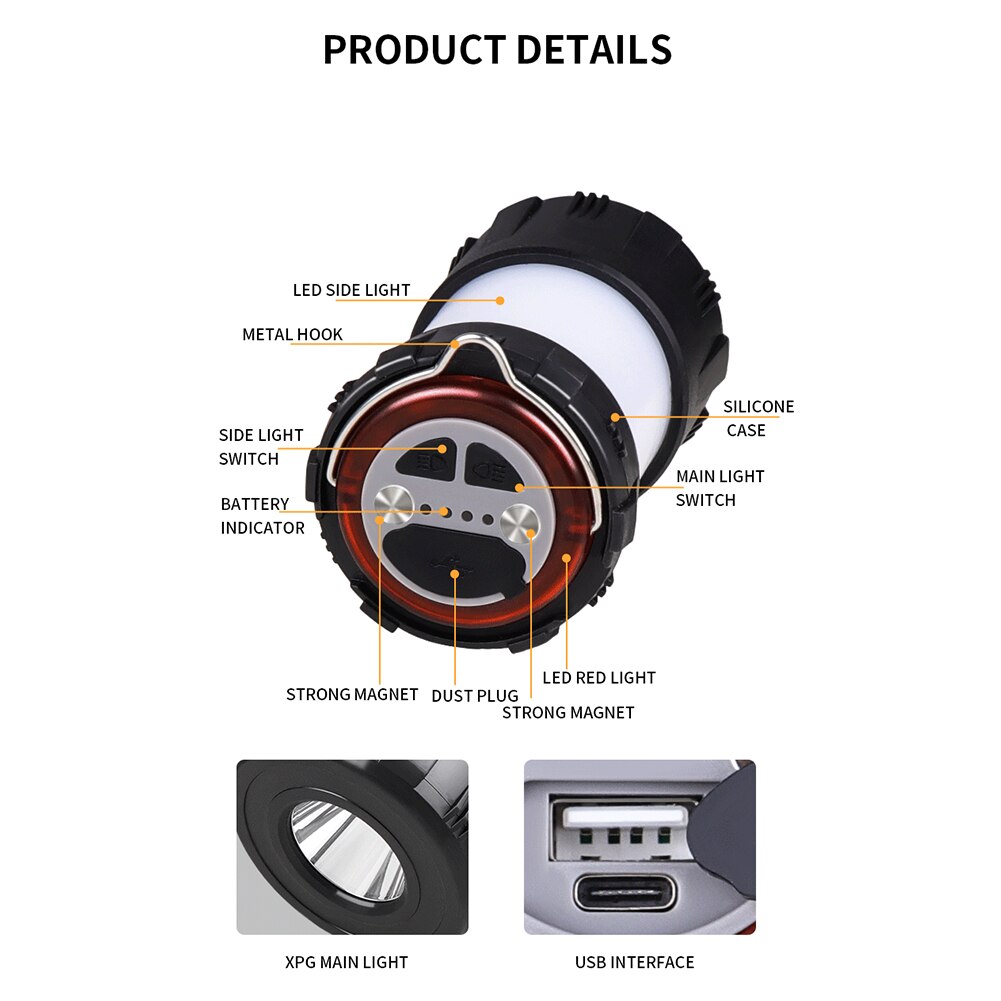 Cheap Goat Tents Multifunction LED Emergency Lights USB Rechargeable Portable Tent Lamp Waterproof Camping Light with Magnet Base for Outdoor   